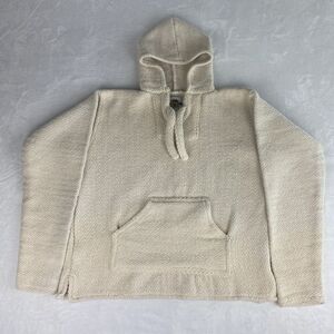 Earth Ragz Mexican Poncho Baja Hoodie Womens Medium Beige 100% Cotton Pullover